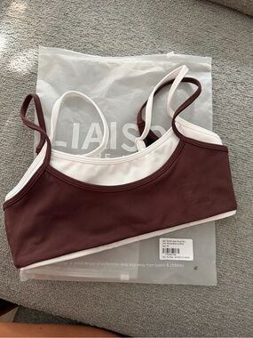 DOUBLE LAYER SCOOP BRA - MOCHA BROWN & WHITE